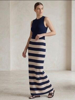 Forever 21 Jersey pencil Skirt Black & Tan Horizontal design stripes back slit